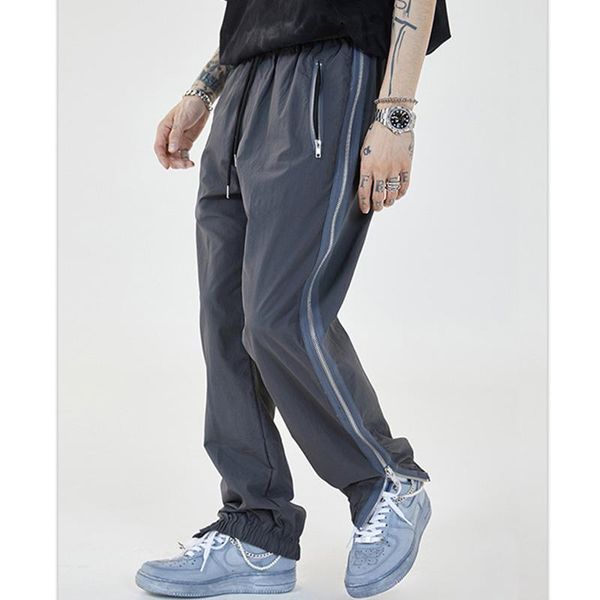 

men's pants summer multilateral zipper streetwear men fashionable polyester retro urban leisure cargo male joggers, Black