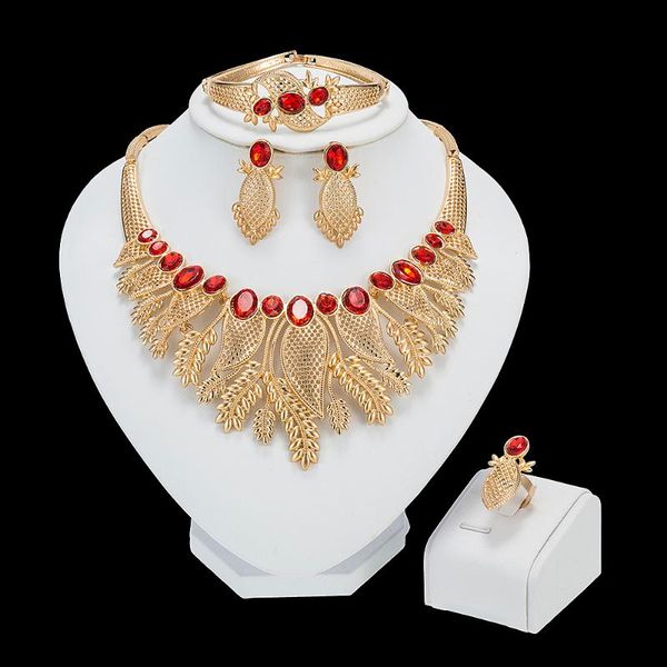 

earrings & necklace wedding bridal jewelry set dubai gold color crystal women party bangle earring ring fine african beads, Silver
