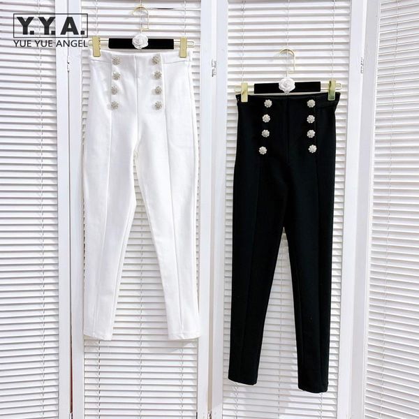 

women's pants & capris women high waist thick fleece lining pencil diamonds double breasted winter black white skinny lady casual trous
