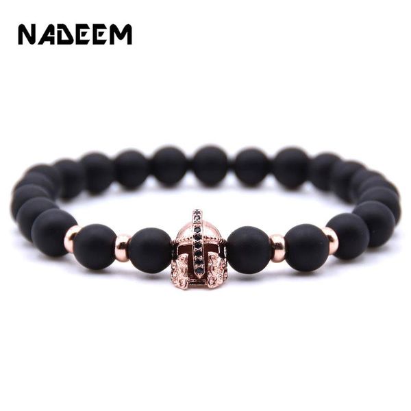 

charm bracelets fashion women men spartan warrior helmet black matte stone beads bracelet handmade yogi jewelry pulseira hombres, Golden;silver