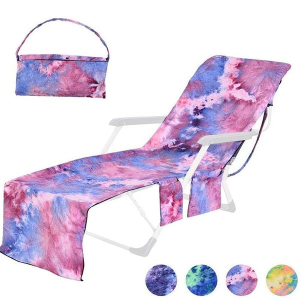 

chair covers beach lounge towel tie dye quick drying cover microfiber recliner bath with storage pocket drop