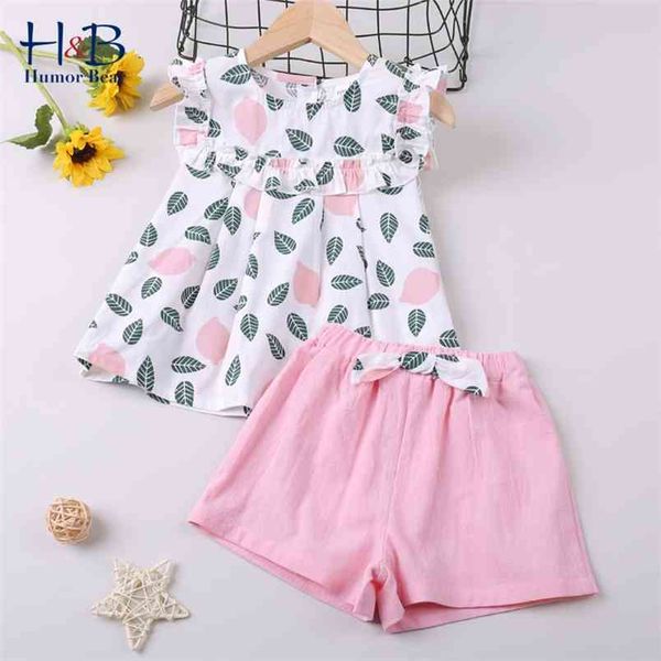 

girls clothes sets summer casual children leaf t-shirt+ pants toddler 210611, White