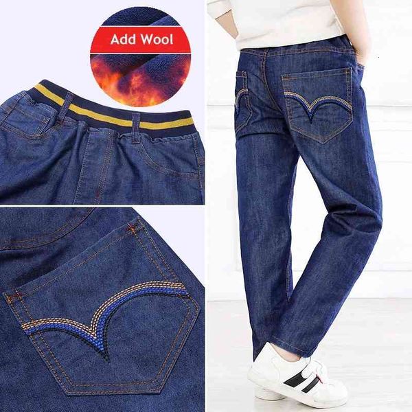 

jeans fashion warm add wool kids jeans cotton teenage loose denim trousers winter children clothing 14 years fat boys pants, Blue