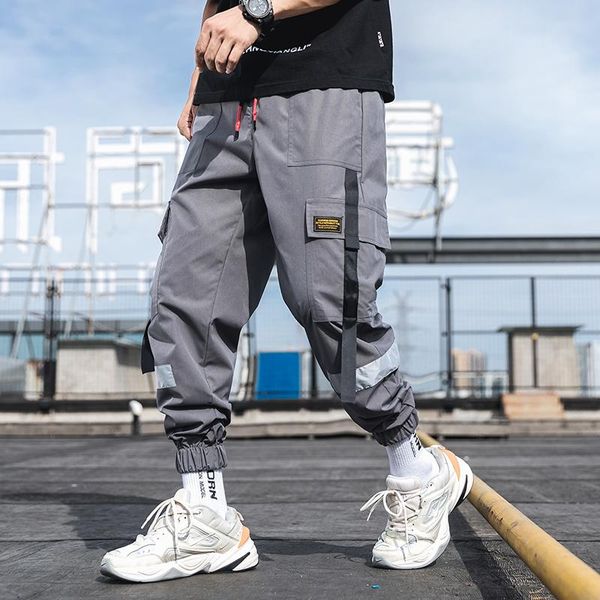 

men pants summer and autumn high - quality fashion trend casual sweatpants multi-pocket hip hop men's joggers, Black