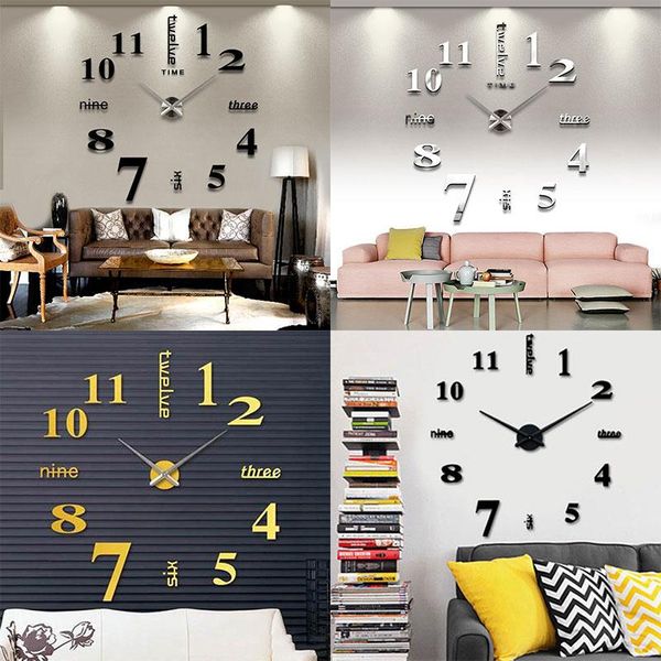 

wall clock creative modern number sticker large diy 3d home decor digital clocks