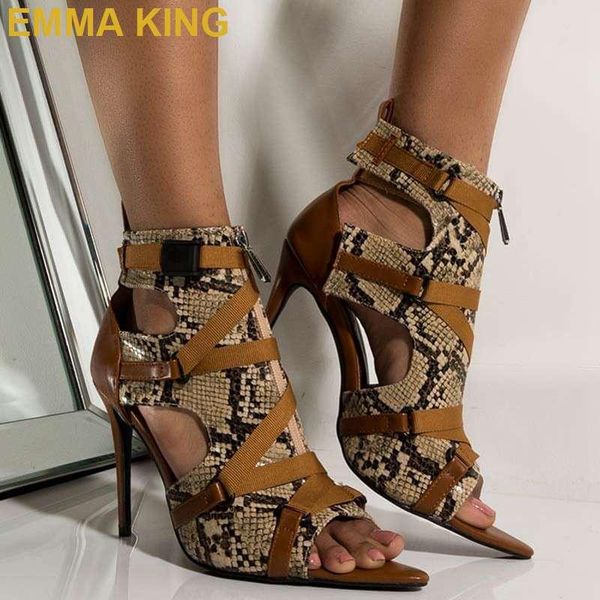 

snake skin high heel gladiator sandals women ankle boots summer shoes woman cut out stiletto booties size 35-43 drop ship, Black