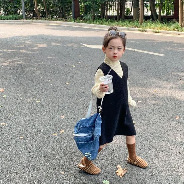 

Girl's Dresses 2021 Autumn Arrival Girls Fashion Cashmere Dress Kids Sleeveless, Red;yellow