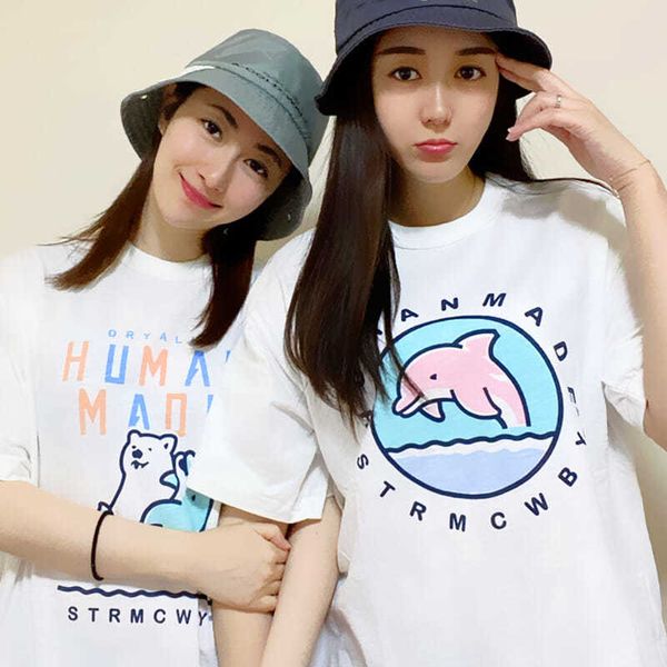

men and women human made reo sano joint couple short-sleeved polar bear dolphin popsicle t-shirt 2021, White;black