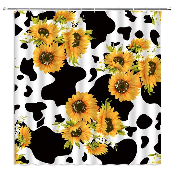 

sunflower shower curtain black white milk cow print mix sunflower blossoming creative funny rustic art home bathroom decor