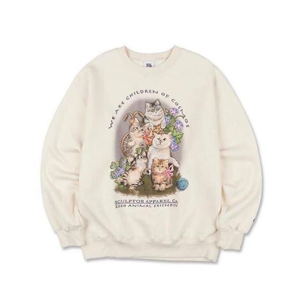 

women's hoodies & sweatshirts 2021 winter fashion cat sweatshirt women lovely kitty printed long sleeve thick fleece pullover casual ov, Black
