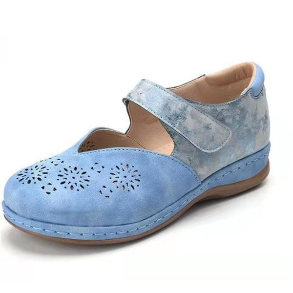 

2021 Summer Women Hook Loops Sandals Woman Hollow Out Breathable Wedges Female Beach Shoes Ladies Comfortable Footwear Plus Size, Blue