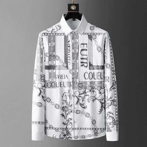 

men's casual shirts men embroidery business dress shirt spring long sleeve social party streetwear blouse, White;black