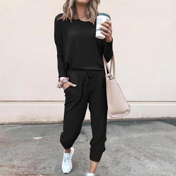

winter 2 piece casual sportswear womens pants long sleeve pullover hoodie sweatshirt sports sets leisure fitness jogging, White