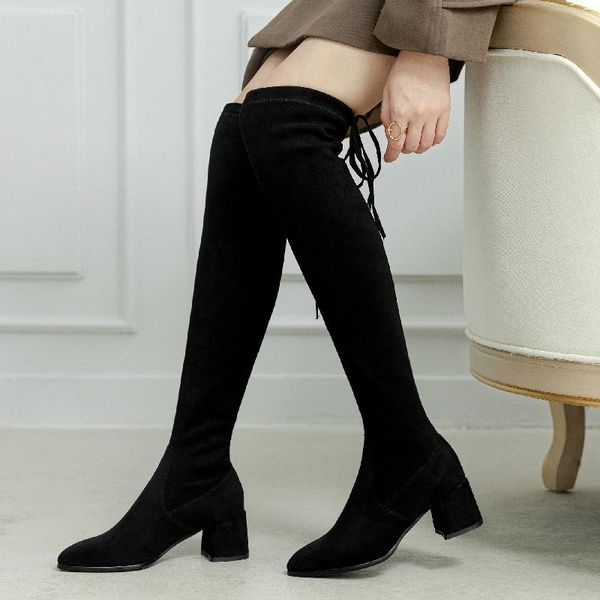 

boots fashion over-the-knee high women slim suede stretch autumn winter warm female black long tall shoes woman 2021
