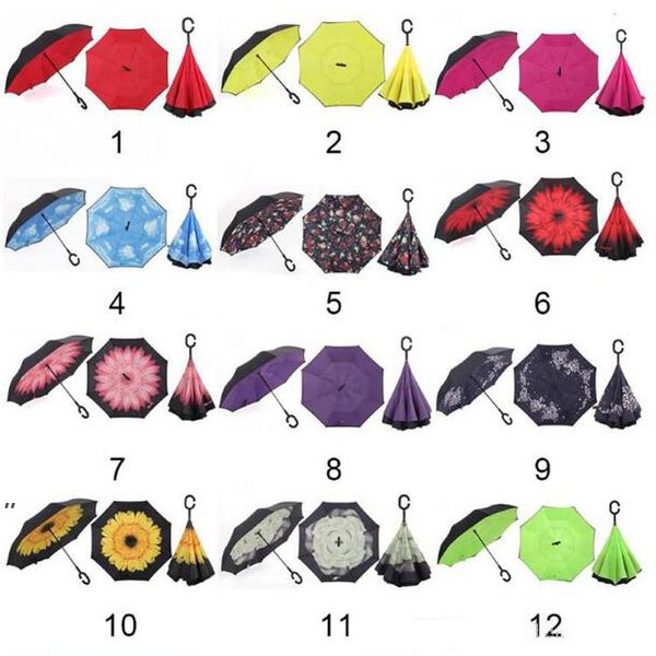 

windproof anti-umbrella folding double-layer inverted umbrella self-reversing rainproof c-type hook hand rrb9002