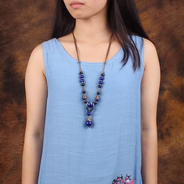 

pendant necklaces exotic necklace woman ethnic ceramic jewelry sweater chain woman's accessories gift, Silver