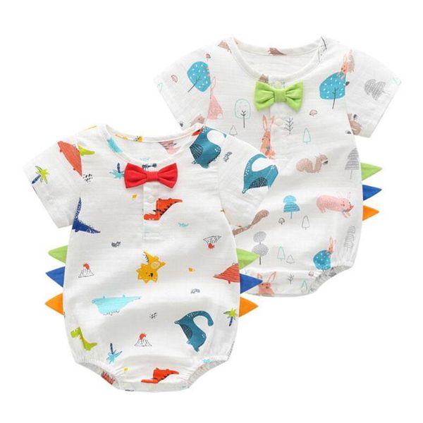 

jumpsuits 2021 summer baby boys dinosaurs printing short sleeve rompers infant cotton clothes, Blue