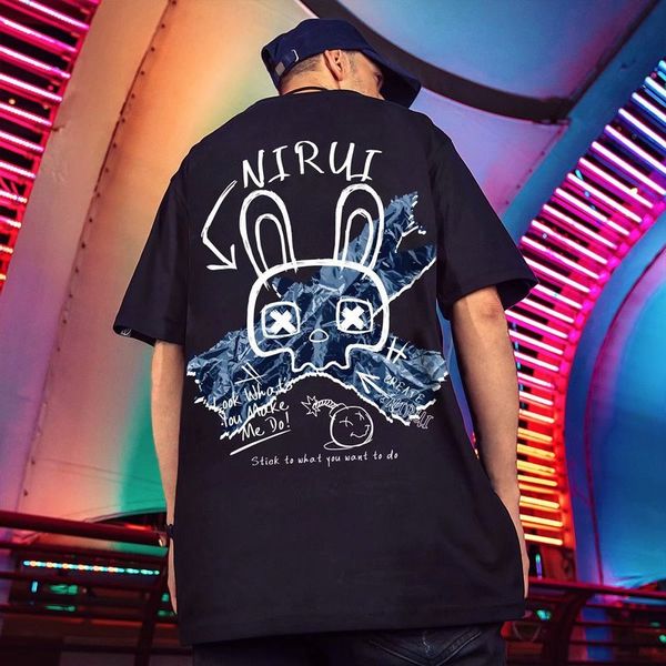 

black print men's hip-hop t shirt high-quality comfortable and breathable fashion street daily travel home party, White;black