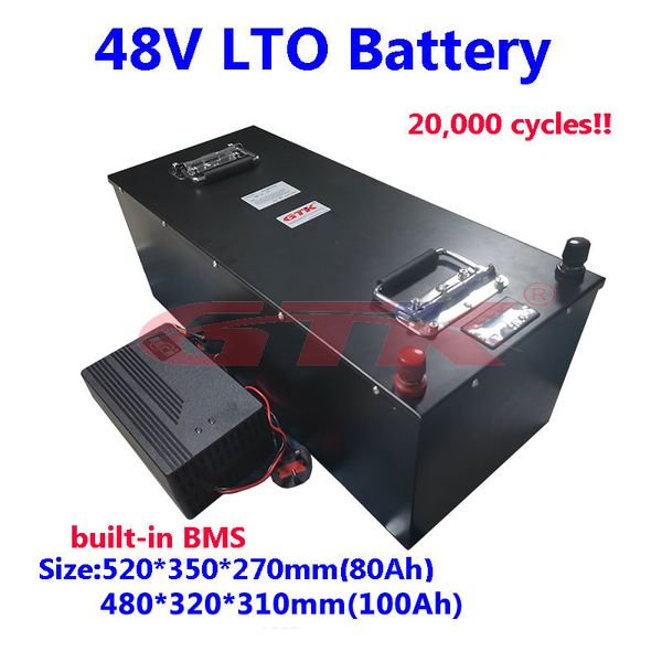 Быстрая зарядка 48V 80AH 100AH ​​LTO Перезаряжаемый литий-батарея для титаната лития для 7000 Вт RV EV Motorhome Солнечная энергия + 10А зарядное устройство