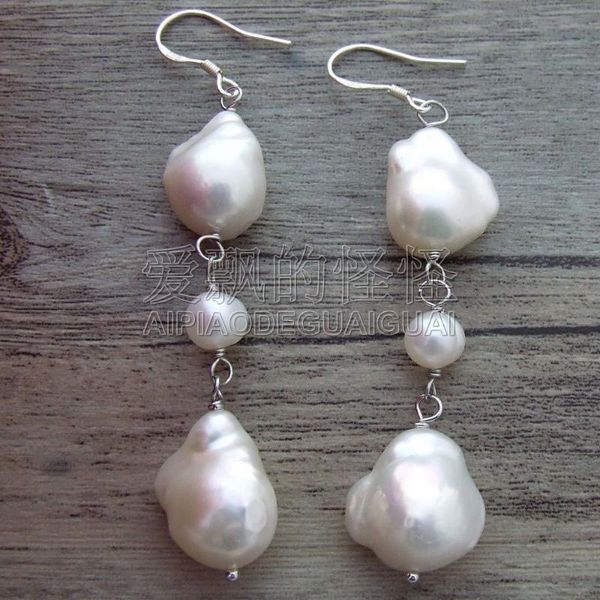 

women's white keshi pearl 925 silver hook earring charm, Golden