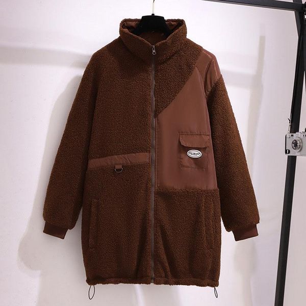 

women's jackets 150kg plus size autumn winter loose fashion faux lamb wool coat bust 160cm 6xl 7xl 8xl 9xl 10xl stand collar long jacke, Black;brown