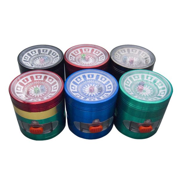 63mm 4 Layer Smoking Herb Grinder Coperchio dei dadi colorati con cassetto Grande e semplice da usare in lega di zinco Polline Tobacco Crusher Grindes Regalo personalizzato Accessori per fumatori