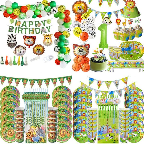 

disposable dinnerware jungle safari birthday party decoration tableware set baby shower animal zoo theme supplies
