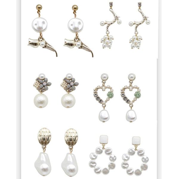 

dangle & chandelier 2021 imitation pearl earrings women's irregular crystal pendant fashion girl heart-shaped circle accessori, Silver