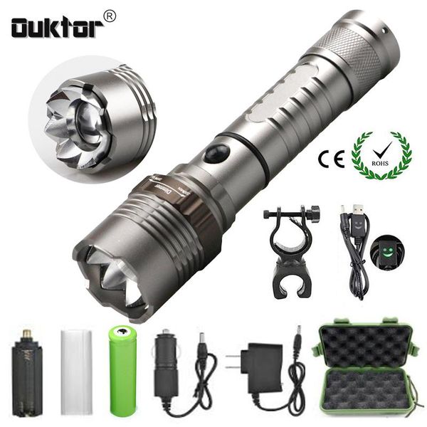 

tactical led rechargeable xm-l t6 zoomable 5 modes light hand waterproof lamp bike camp hunt flashlights torches