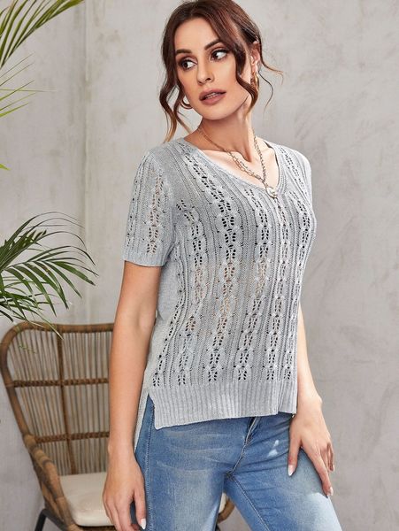 

high low hem pointelle knit cover up 25ml#, White;black