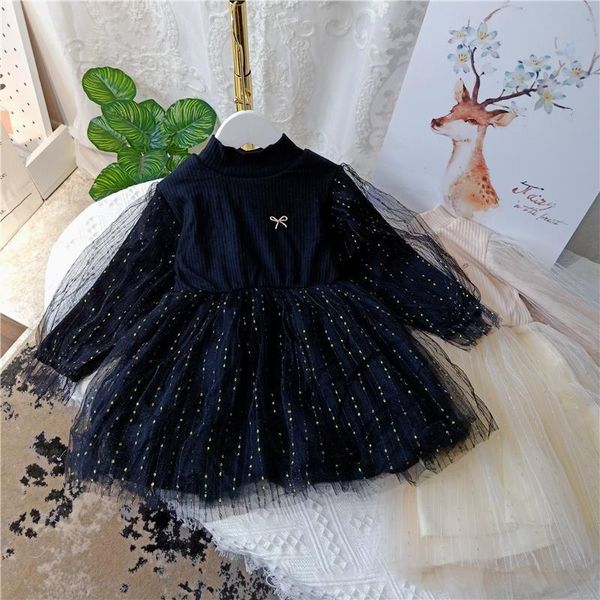 

prinecess mesh girl dresses summer black knitted long-sleeved children kids clothing girl's, Red;yellow