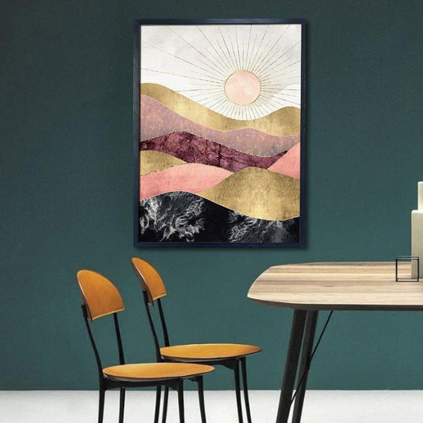 

frames abstract mountain sunrise canvas painting finished picture frame landscape poster wall art pictures with living room decor