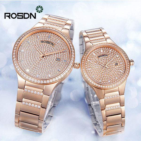 

wristwatches rosdn couple watch men's diamond atmospheric quartz steel band women's, Slivery;brown