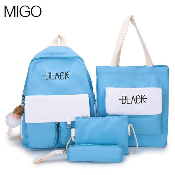 

backpack high school students net red contrast canvas 4-piece set bag