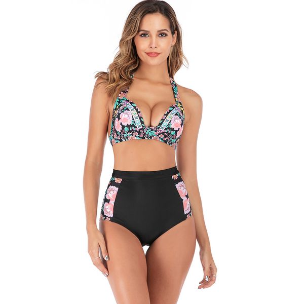 

high waist swimwear 2021 new print bikinis women swimsuit vintage retro bathing suit halter biquini maillot de bain femme swim