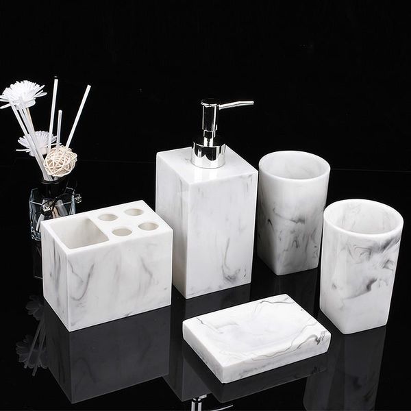

bath accessory set resin imitation marble bathroom mouthwash cup soap toothbrush holder shampoo bottle household wash wf1021