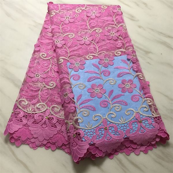 5yards / lote lindo rosa francês francês tecido tecido flor bordado fósforo de cristal de malha africano estilo para molho PL31419