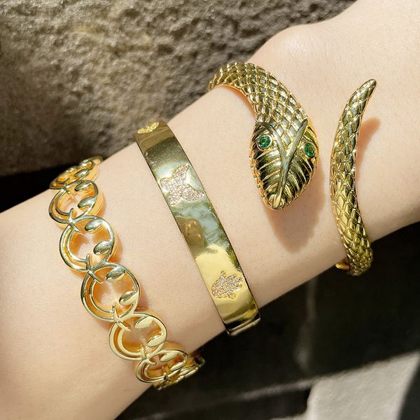 

fashion nail plated 18k with zircon light luxury snake smile expression heavy industry bracelet brd47, Golden;silver
