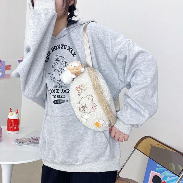 

soft sister girl cute bear small bag and female messenger autumn winter student plush chest waist bags