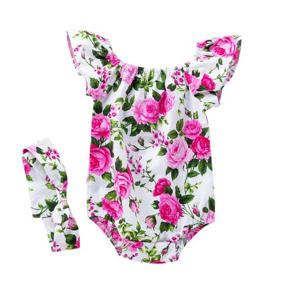 

rompers 2021 cute floral romper 2pcs baby girls clothes flower jumpsuit + headband 0-24m born outfits set summer, Blue