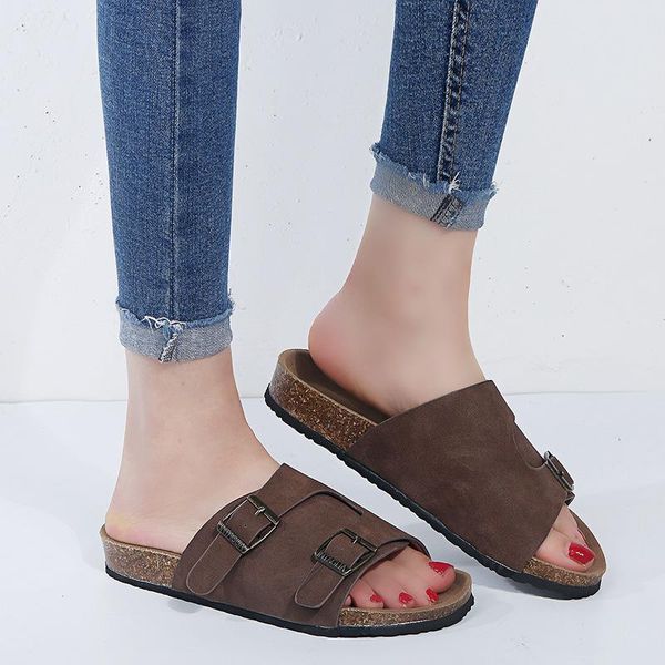 

large summer belt buckle open toe sandals for women slippers, Black