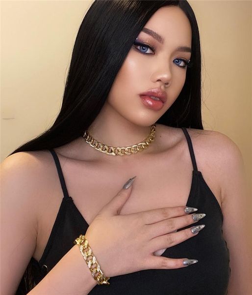 

chains korean version of 2-piece set jewelry punk hip hop style aluminum bracelet simple single layer retro twist chain female necklace, Silver
