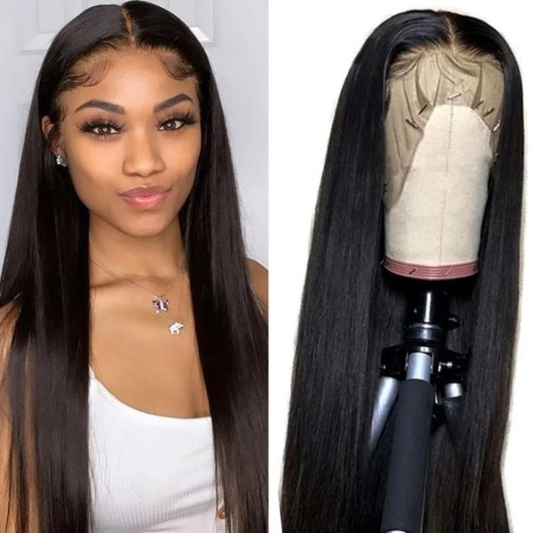 

lace wigs hairmoda 32 inch 13x4 front wig brazilian human hair remy straight for women 180 density, Black;brown