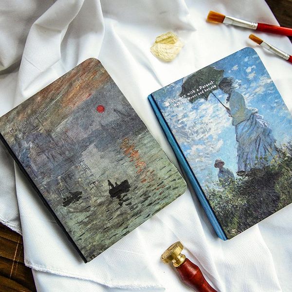 

notepads vintage hardcover notebook van gogh oil painting cover diary pad creative office decoration stationery journal supplies, Purple;pink