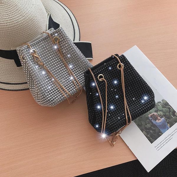

evening bags bucket bag ladies trend bright diamond fashion chain one shoulder messenger open spring and summer small satchel