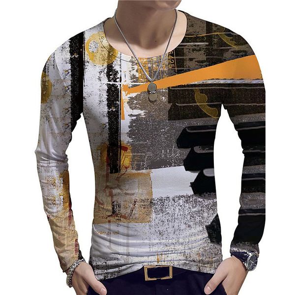 

light and shadow mens 3d print t-shirt visual impact party streetwear round neck long sleeves graphic optical illusion plus size print daily, White;black