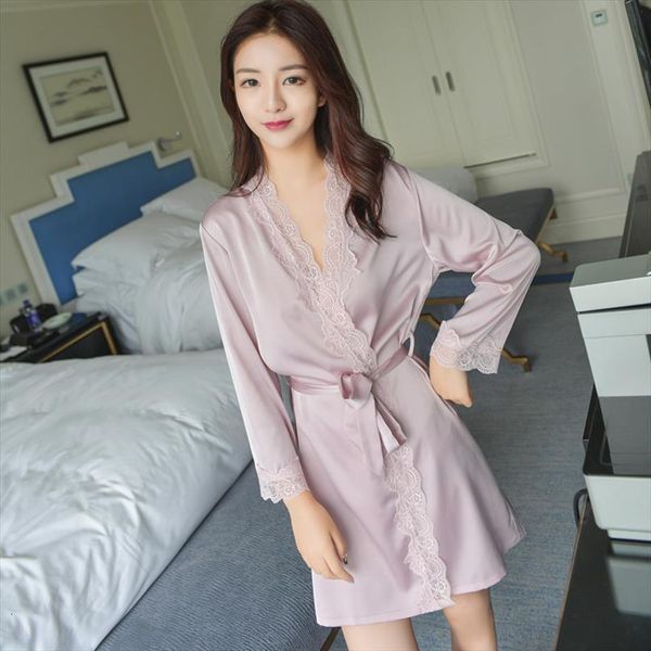 

1620 satin silk lace robe women sleepwear bathrobe robes drop, Black;red