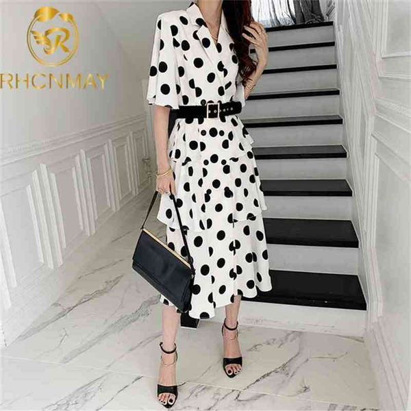 

women dress summer korea chic lady elegant temperament polka dot double-breasted layered ruffled stitching vestido 210506, Black;gray