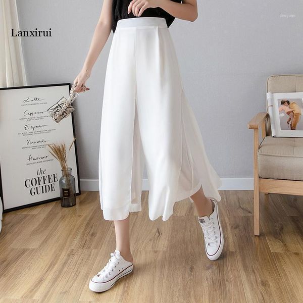

women's pants & capris chiffon dress korean spring summer wide leg women casual loose waist pantstrousers, Black;white