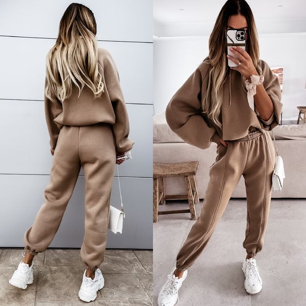 

women's tracksuits womens two piece set fleece hoodies spring autumn up sweatshirts pants sets female casual sports suits, Gray